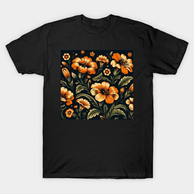 Orange Floral Illustration T-Shirt by Jenni Arts